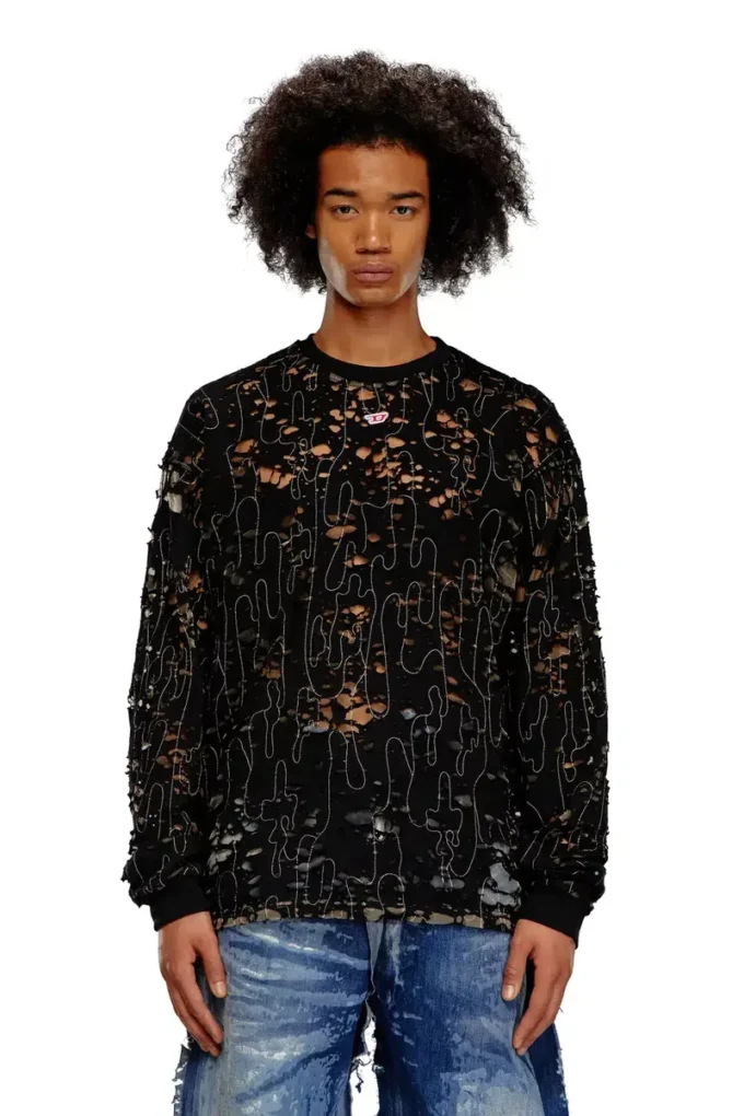 t-boxt-ls-devor T-shirt i tyll med sliten jersey t-boxt-ls-devor T-shirt i tyll med sliten jersey