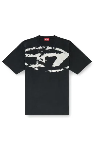 t-boxt-n14 T-shirt med slitna flockade logotyper t-boxt-n14 T-shirt med slitna flockade logotyper