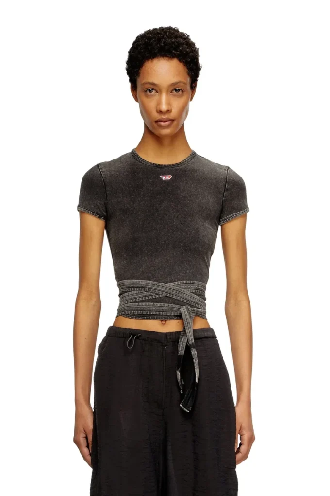 t-bunny-tail-r1 T-shirt i denimlook med knytband