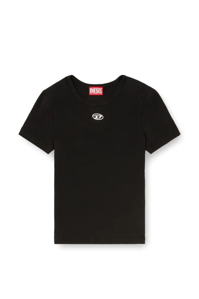 t-ele-long-od Slim fit ribbad T-shirt med metalliskt Oval D t-ele-long-od Slim fit ribbad T-shirt med metalliskt Oval D