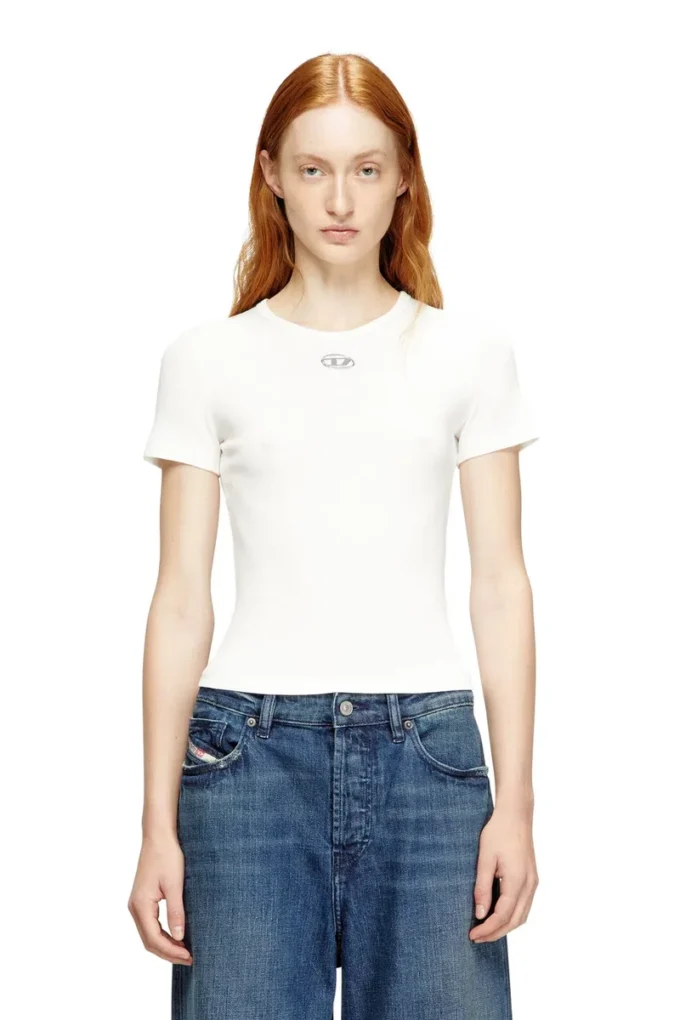 t-ele-long-od Slim fit ribbad T-shirt med metalliskt Oval D t-ele-long-od Slim fit ribbad T-shirt med metalliskt Oval D