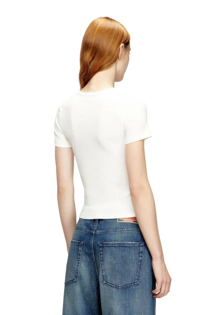 t-ele-long-od Slim fit ribbad T-shirt med metalliskt Oval D t-ele-long-od Slim fit ribbad T-shirt med metalliskt Oval D