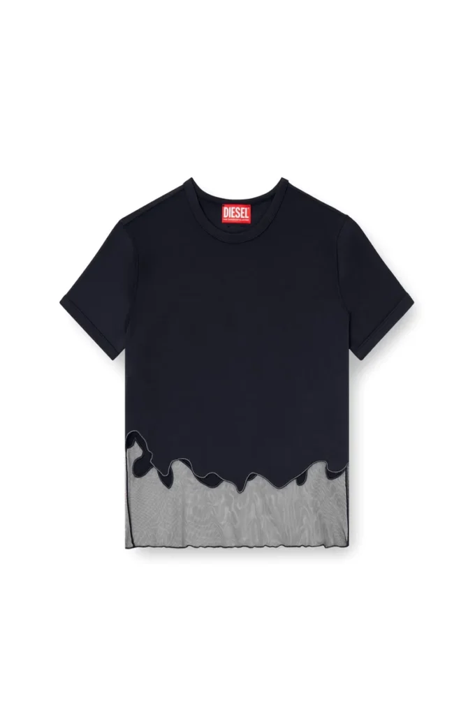 t-inlay-r1 Nylon-T-shirt med tyllinsats
