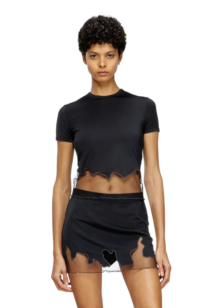 t-inlay-r1 Nylon-T-shirt med tyllinsats