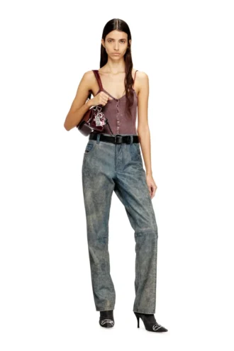 t-ley Stringbodysuit i marmorerad ribbad jersey