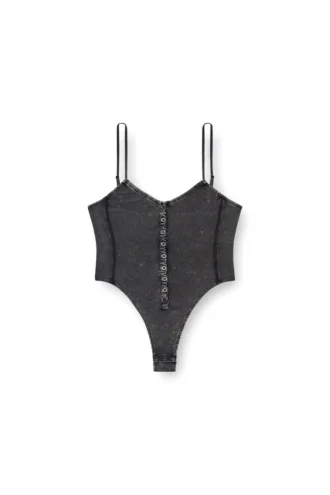 t-ley Stringbodysuit i marmorerad ribbad jersey