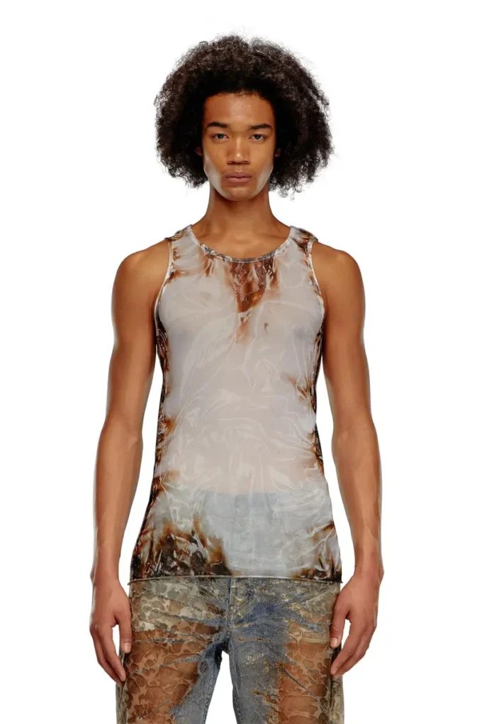 t-lifty-burn-art Tulle-linne med tryck av brinnande plast t-lifty-burn-art Tulle-linne med tryck av brinnande plast