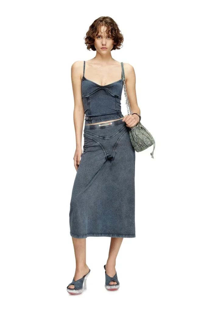t-ony Top med spaghettiband i jersey med denimlook