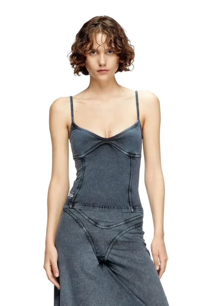 t-ony Top med spaghettiband i jersey med denimlook