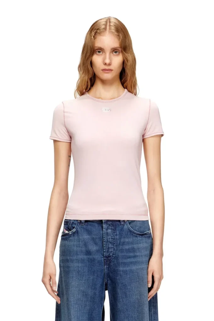 t-uncutieslong-od Slim fit-T-shirt med metalliskt Oval D