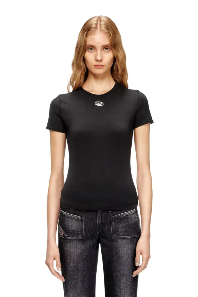 t-uncutieslong-od Slim fit-T-shirt med metalliskt Oval D