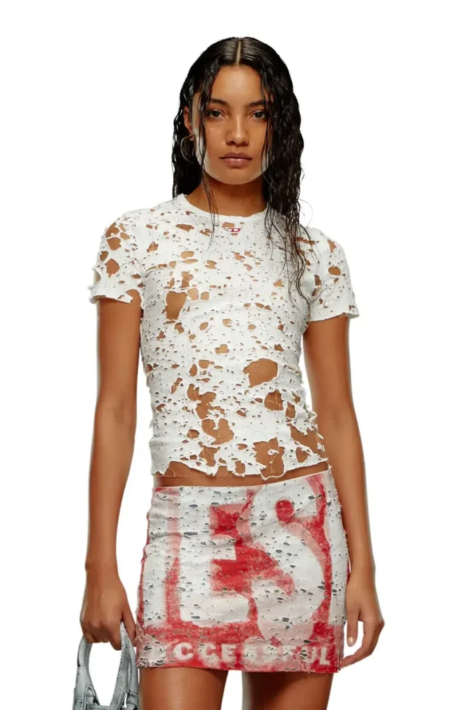 t-uncyna T-shirt i tyll med sliten jersey