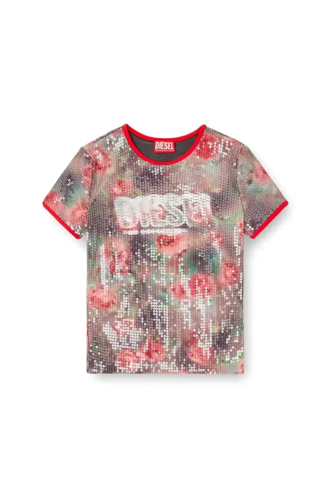 t-unkyel Skinny jersey-top med blommönster och paljetter