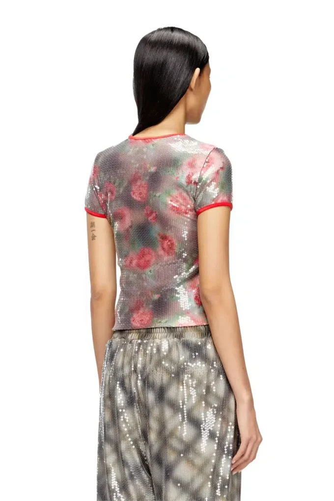 t-unkyel Skinny jersey-top med blommönster och paljetter