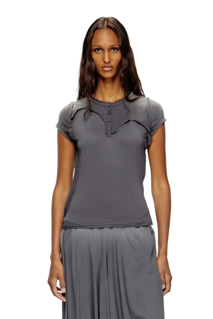 t-unrawy Henley-T-shirt med peel-off-effekt