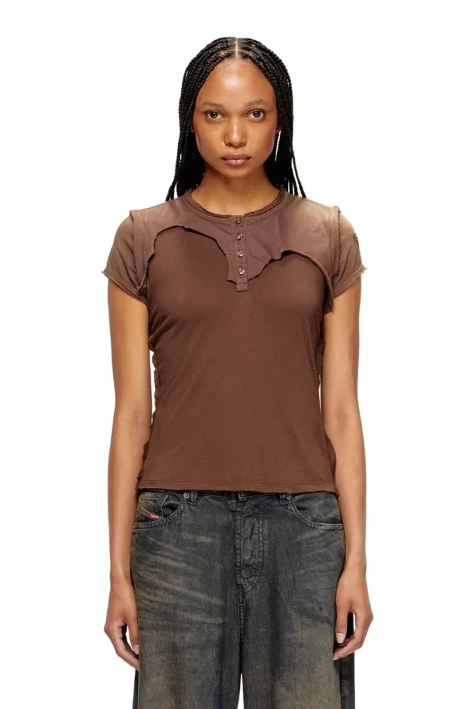 t-unrawy Henley-T-shirt med peel-off-effekt