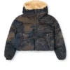 w-aves-fur Pufferjacka med huva i smutsig camouflage-denim w-aves-fur Pufferjacka med huva i smutsig camouflage-denim