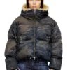 w-aves-fur Pufferjacka med huva i smutsig camouflage-denim w-aves-fur Pufferjacka med huva i smutsig camouflage-denim