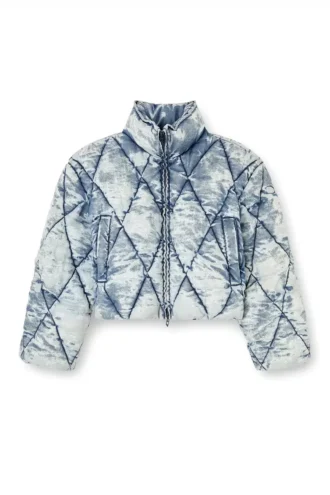 w-histel Pufferjacka i argyle-quiltad devoré-skal