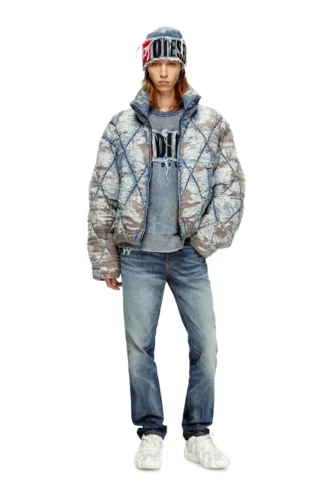 w-kons Vadderad jacka i argyle-quiltad devoré-denim