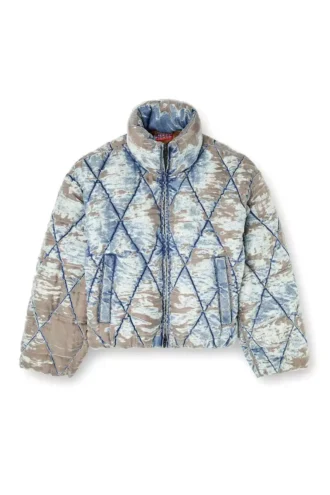 w-kons Vadderad jacka i argyle-quiltad devoré-denim