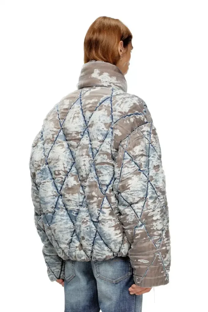 w-kons Vadderad jacka i argyle-quiltad devoré-denim w-kons Vadderad jacka i argyle-quiltad devoré-denim